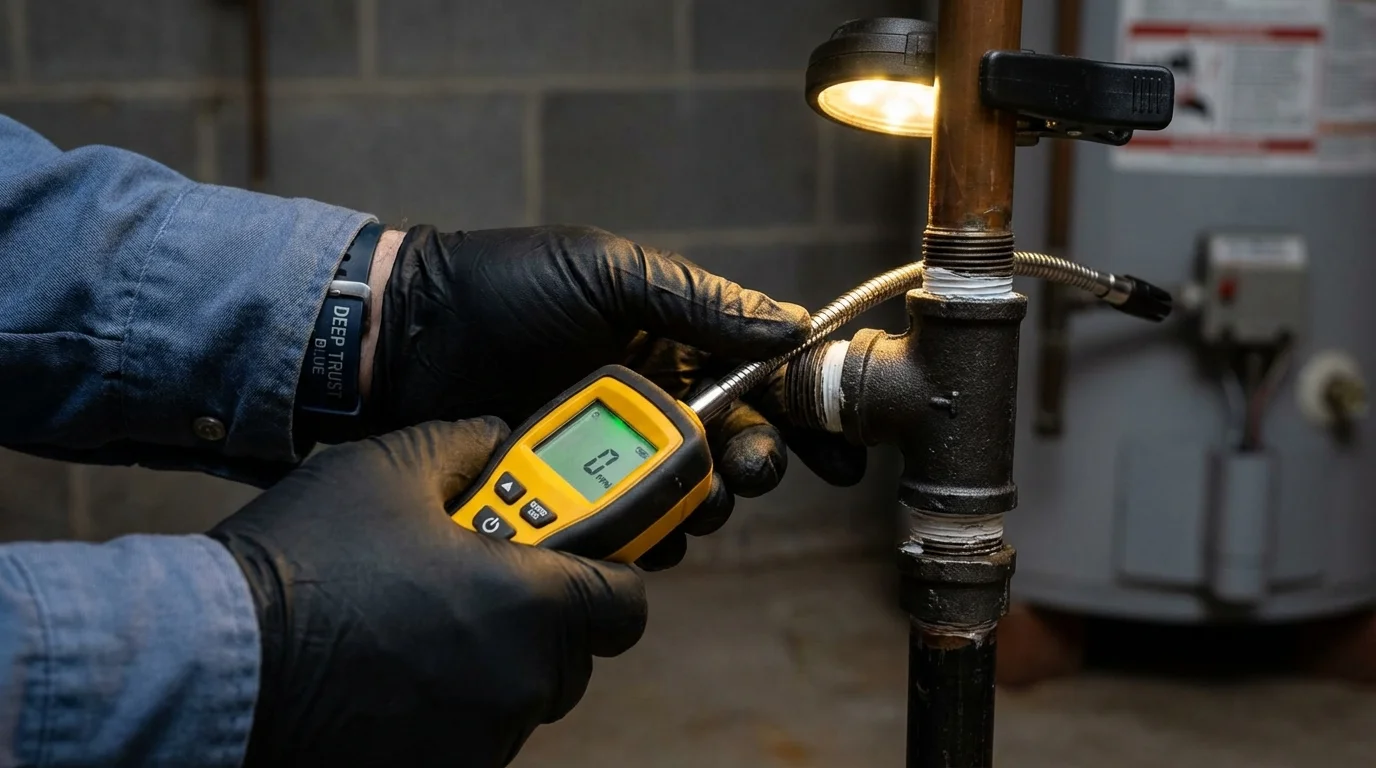 Gas leak detection with electronic sniffer by Johns Plumbing LLC in Grantham