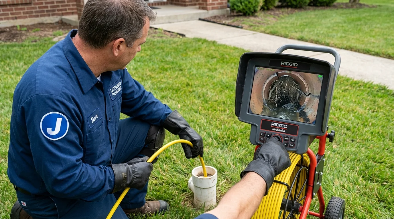 Sewer camera inspection being performed by Johns Plumbing LLC in Grantham